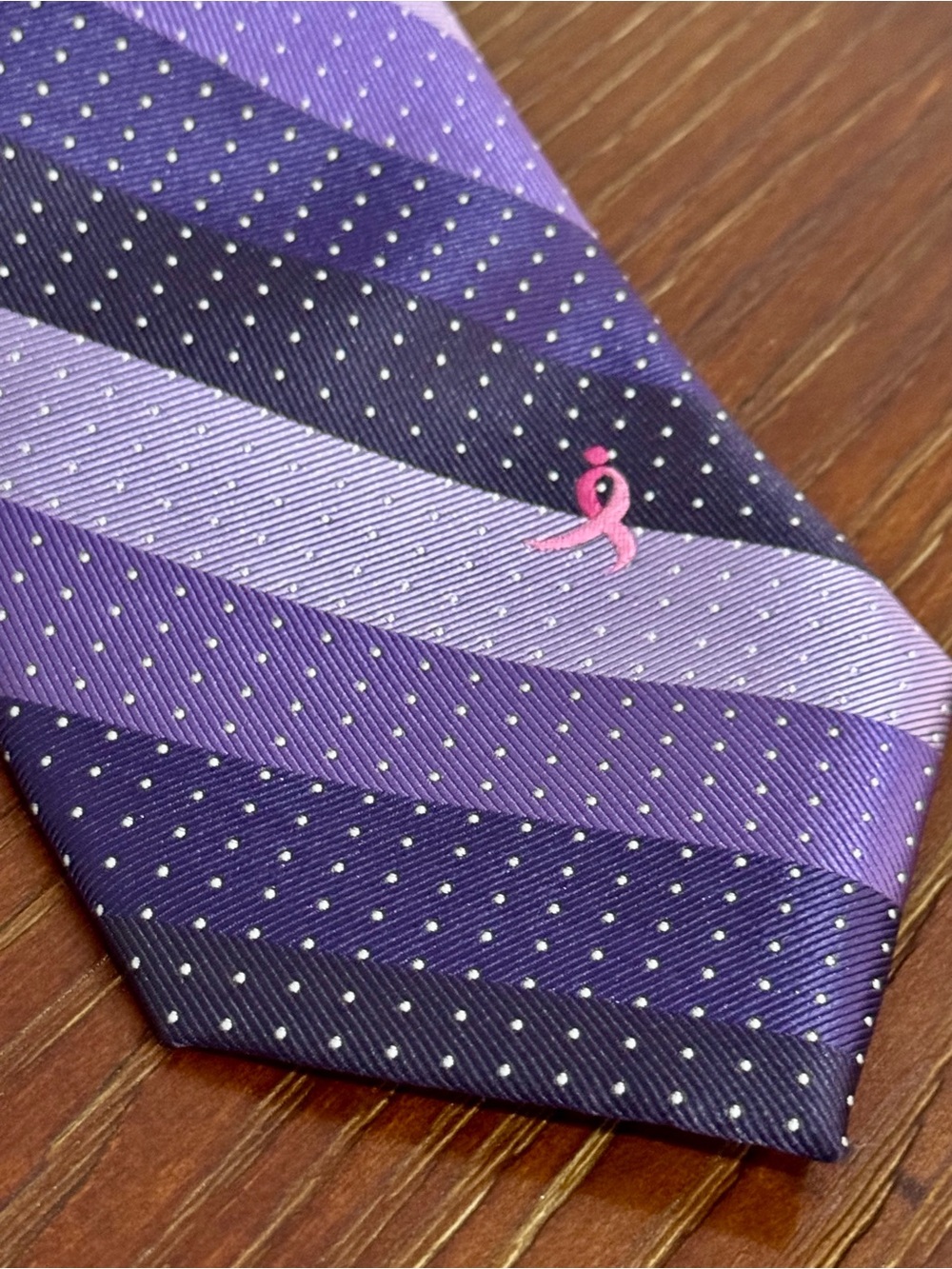 NWT Susan G Komen Men's Purple Striped Neck Tie Pink Ribbon - Knots for Hope - Picture 2 of 7